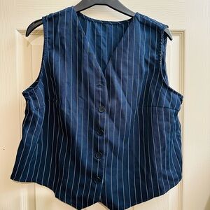 Navy Blue Striped Women's Vest + Pants